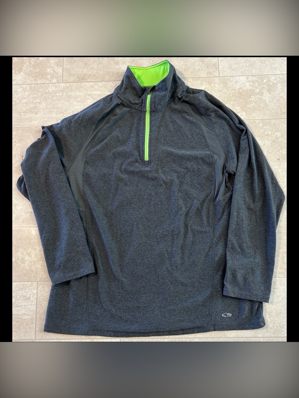 C9 Champion Active Top Large Gray Lime Green Quarter Zip Running Pullover Jacket
